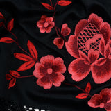Corner Floral Scarf with Macrame Tassel in Cashmere Silk
